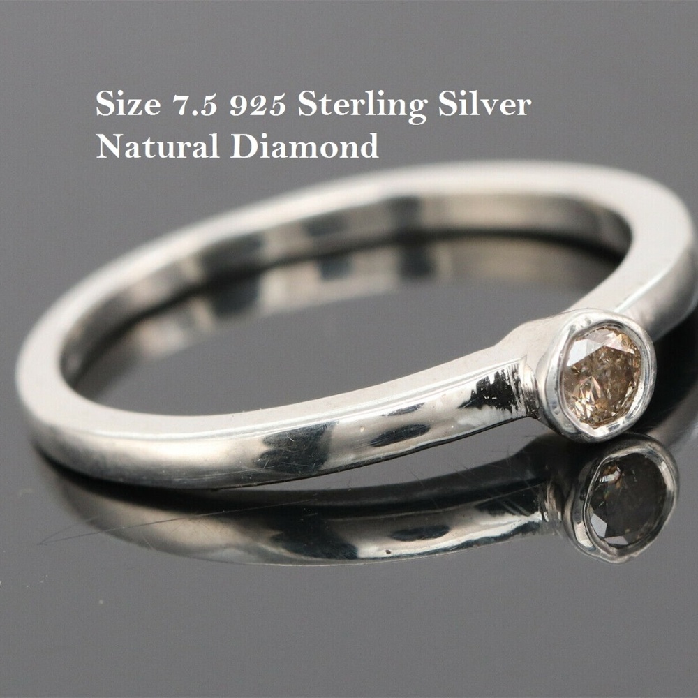 COPY - 925 Sterling Silver real Diamond bezel Ring sz 7.5